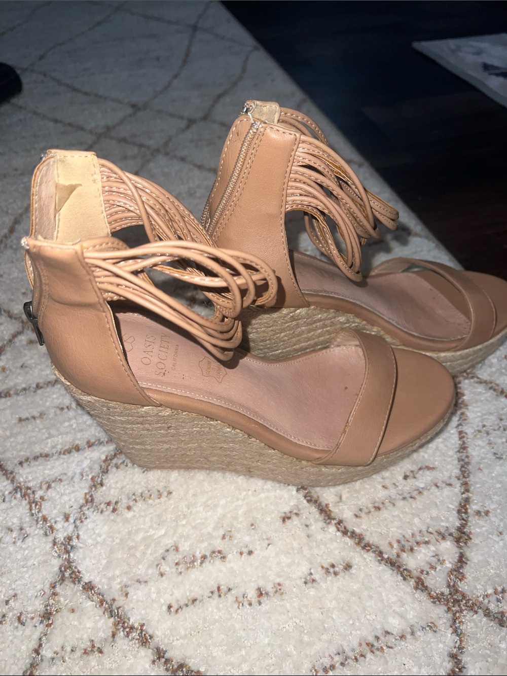 Oasis Nude Fringe Espadrille Wedge Sandals woman’s